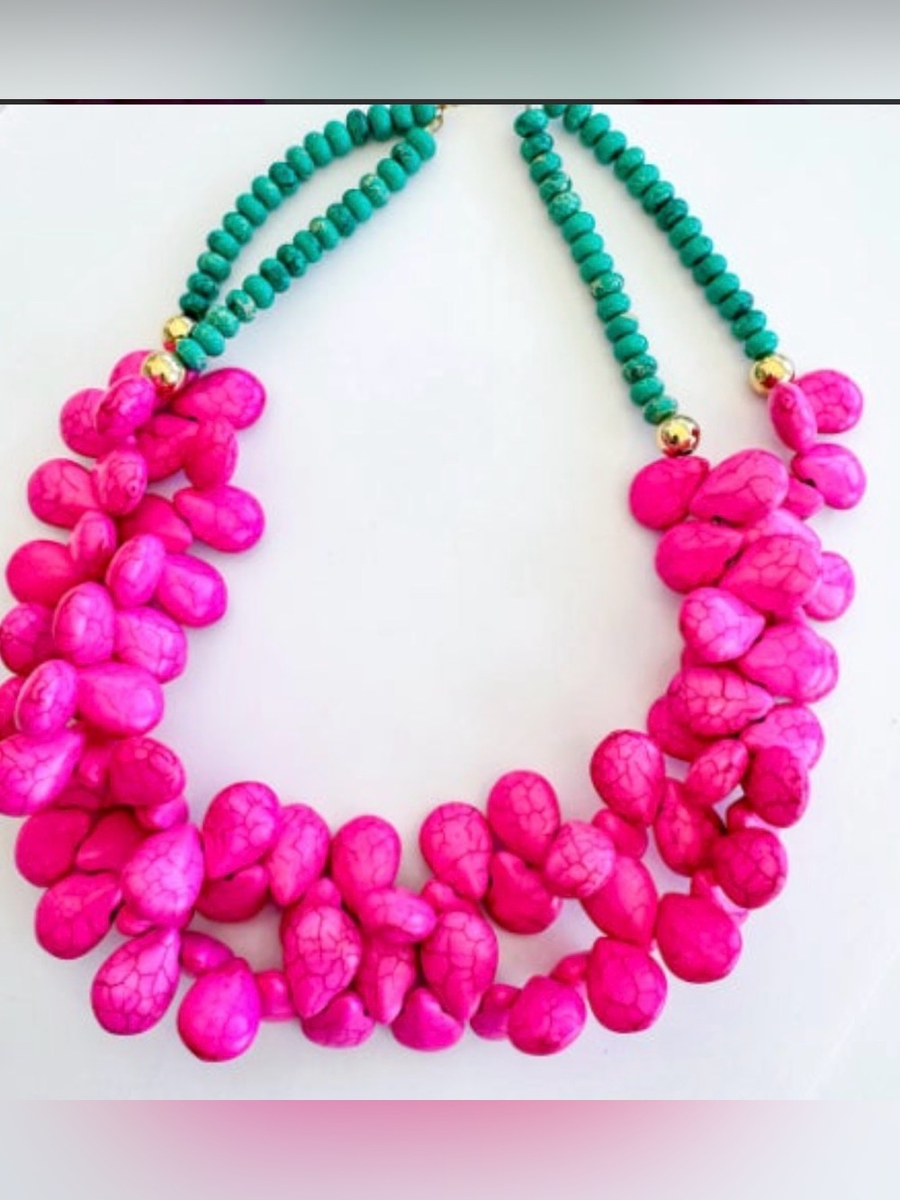 TJ Vibrant Pink Beaded Necklace with Teal Accents